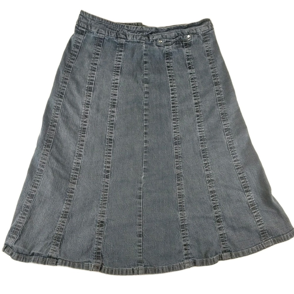Christopher & Banks Women's Size 6 Gray Denim Paneled A-Line Midi Skirt Comfort